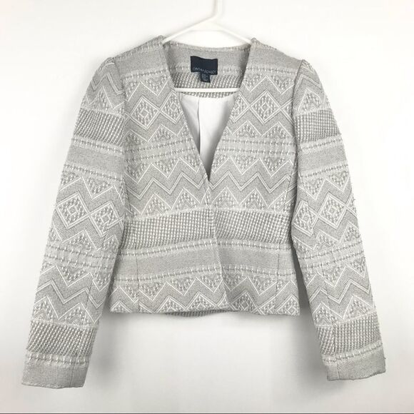 Cynthia Rowley Gray Woven Geometric Tribal Print Open Blazer - Picture 1 of 13
